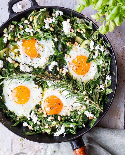Green Shakshuka with Pesto Eggs and Feta