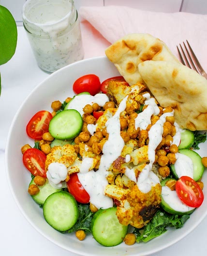 Shawarma Cauliflower Bowl with Lemon Dill Yogurt Sauce (Vegan)