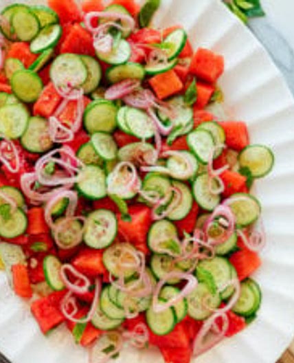 Watermelon Salad with Herbed Yogurt Sauce