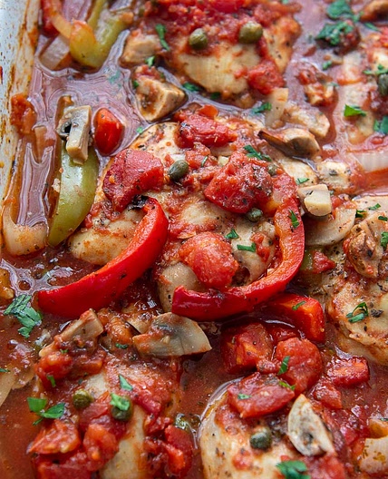 Easiest Dump & Bake Oven Chicken Cacciatore