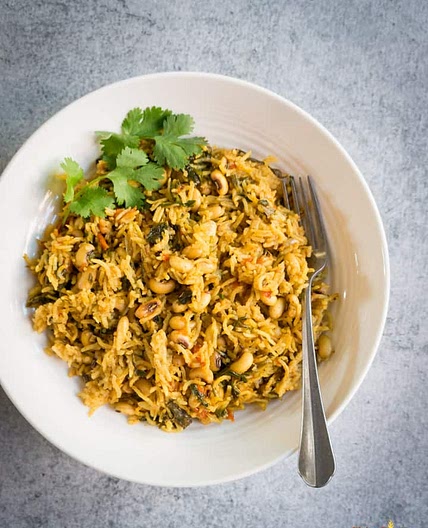 Instant Pot Black eyed peas and Spinach Rice