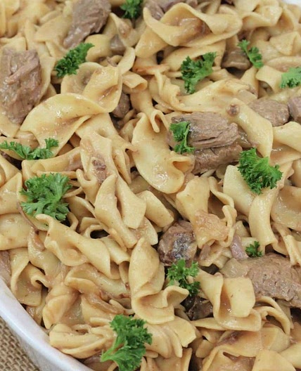 Beef Tips, Egg Noodles and Creamy Gravy