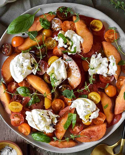 Burrata Caprese Salad with Peaches