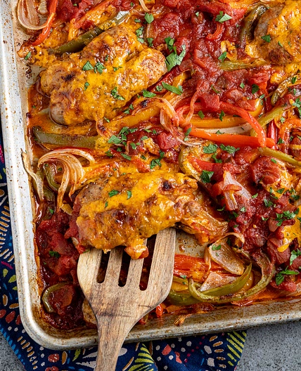 Cheesy Sausage Salsa Tray Bake