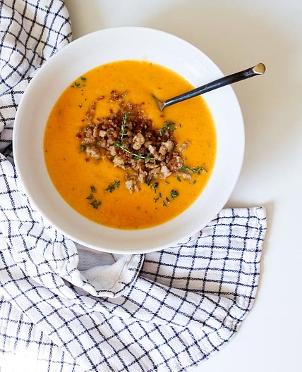 Paleo Butternut Squash Soup with Crispy Pork