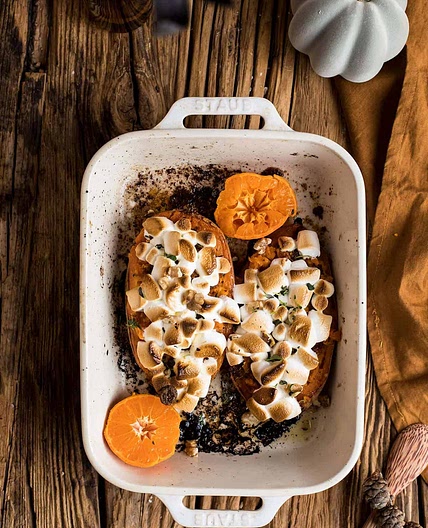 Candied Sweet Potato Boats with Marshmallows
