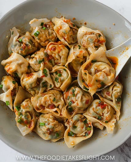 Tofu and Chive Wontons in Chili Broth