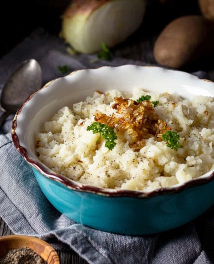 Dairy-Free Mashed Potatoes with Caramelized Onions