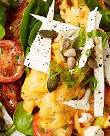 Scrambled eggs with feta and spinach