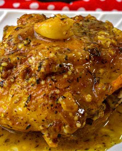 Garlic Roasted Chicken Thighs with Parmesan Gravy