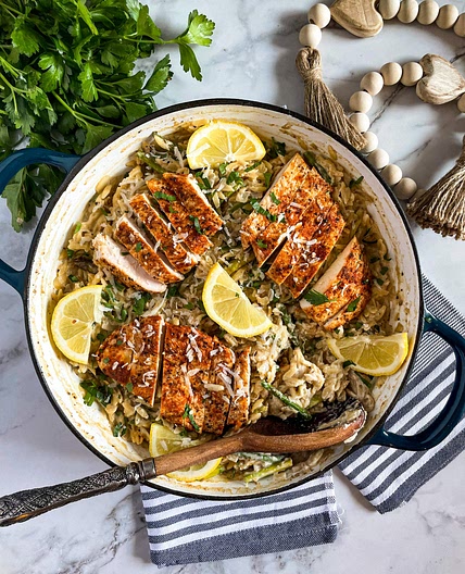 Parmesan Orzo with Chicken and Asparagus