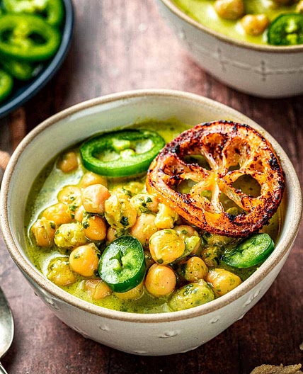 Braised Chickpeas in a Creamy Pesto Sauce