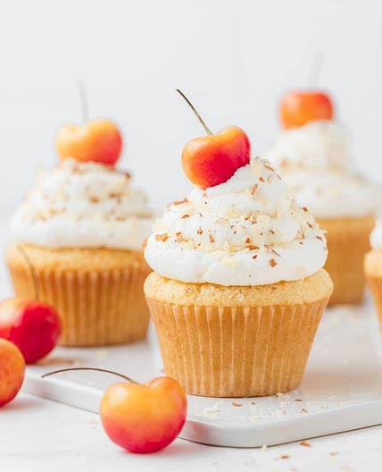 Rainier Cherry and Almond Cupcakes