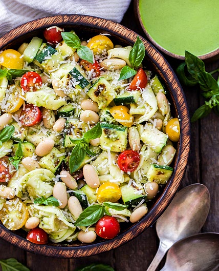 Grilled Zucchini, White Bean, Tomato and Tortellini Pasta Salad