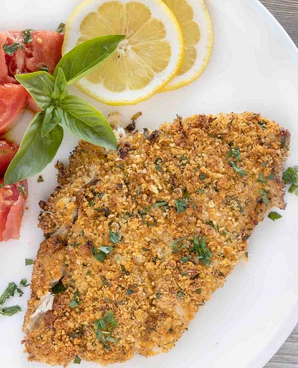 Baked Panko Parmesan Crusted Flounder