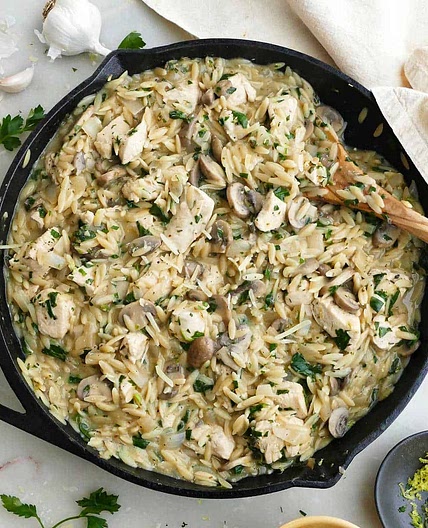 Creamy Chicken Mushroom Orzo Skillet