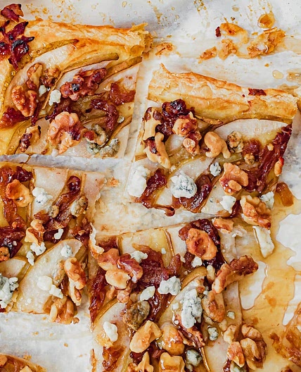 Pear Puff Pastry Tart with Caramelized Onion