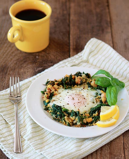Lemony Egg in a Spinach-Chickpea Nest