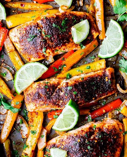 Sheet Pan Salmon Fajitas
