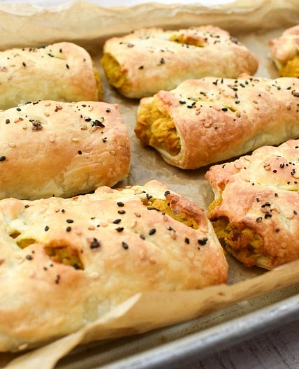 Best Vegan Red Lentil Sausage Rolls with Puff Pastry