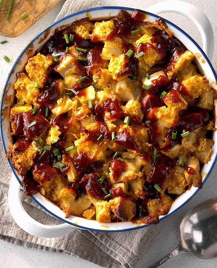 BBQ Chicken and Apple Bread Pudding