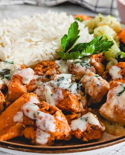 Ninja Air Fryer Salmon Bites with Garlic Cream Sauce