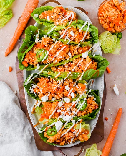 Buffalo Cauliflower Chicken Lettuce Wraps