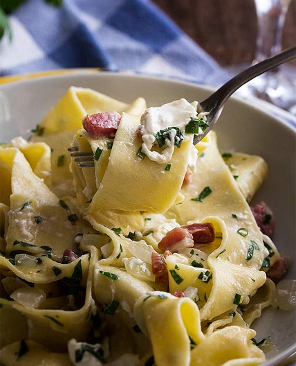Pappardelle Pasta with Pancetta and Burrata