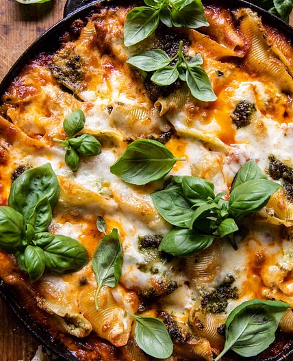 Spicy Zucchini and Pesto Cheese Stuffed Shells