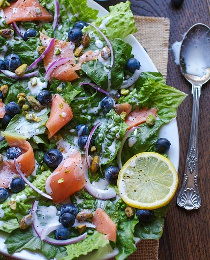Smoked Salmon and Blueberry Salad with Lemon Poppy Dressing