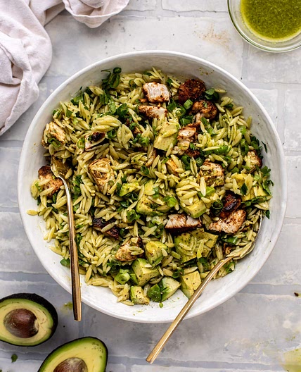 Grilled Chicken and Avocado Orzo Salad