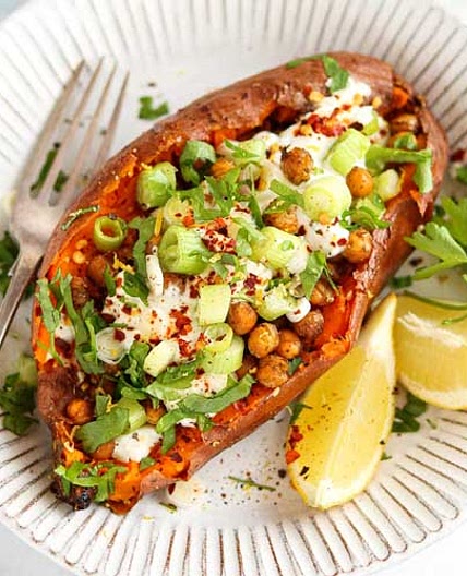 Mediterranean Baked Sweet Potatoes