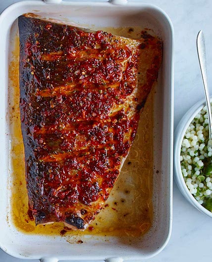 Harissa-Spiced Salmon with Israeli Couscous