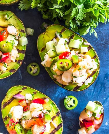 Grilled Shrimp Salsa Stuffed Avocados