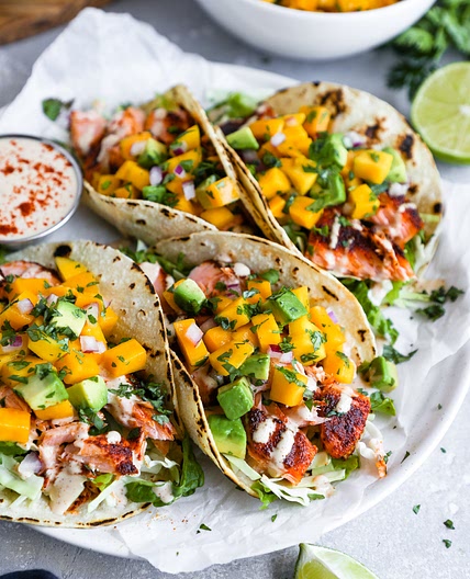 Easy Chipotle Salmon Tacos with Mango Salsa