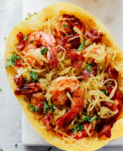 Pesto Spaghetti Squash with Shrimp