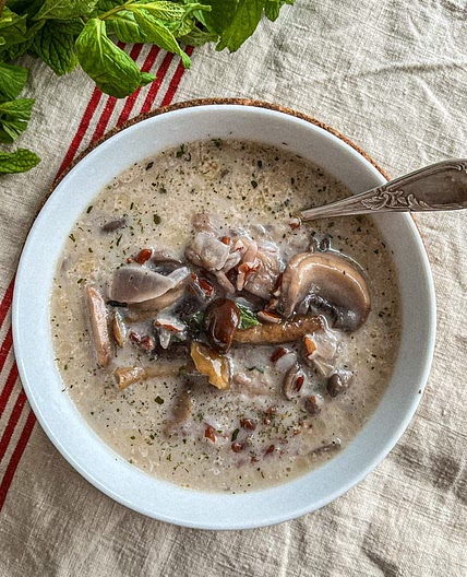 French Red Rice and Mushroom Soup