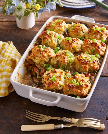 Mushroom Pot Pie with Scallion Drop Biscuits