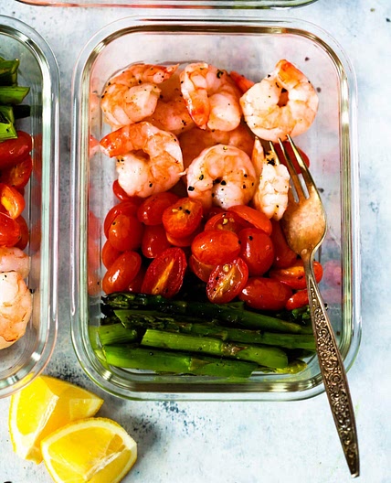 One-Sheet Pan Shrimp with Cherry Tomatoes and Asparagus (Meal-Prep)