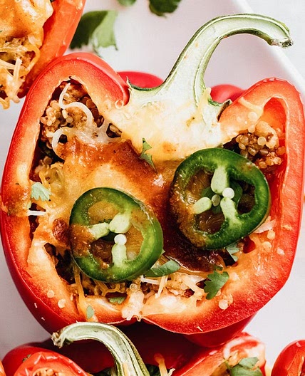 Enchilada Chicken & Quinoa Stuffed Bell Peppers