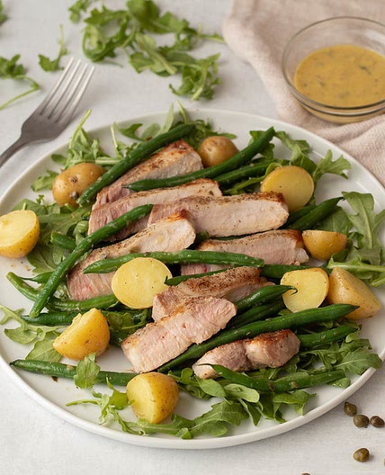Dijon-Caper Potato Salad with Pork Chops & Green Beans