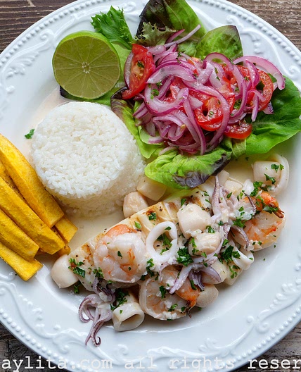 Grilled fish with seafood sauce