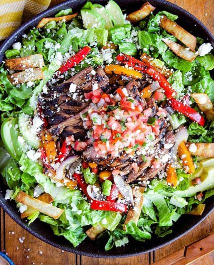 Steak Fajita Taco Salad w/ Chipotle Cilantro Lime Ranch