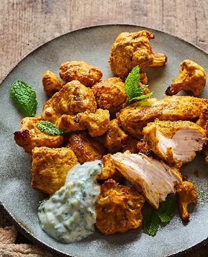 Tandoori chicken and cauliflower with herby raita