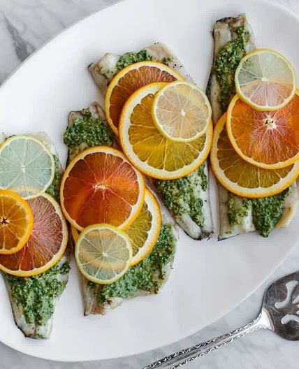 Roasted Branzino with Citrus Pesto