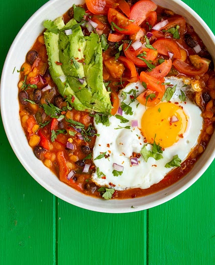 Huevos Rancheros inspired Baked Bean Bowls