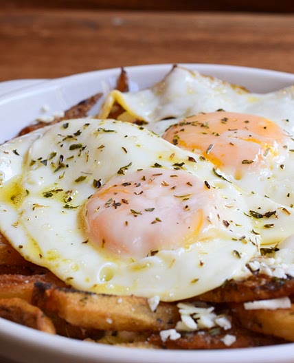 Greek Fried Eggs with Potatoes and Feta