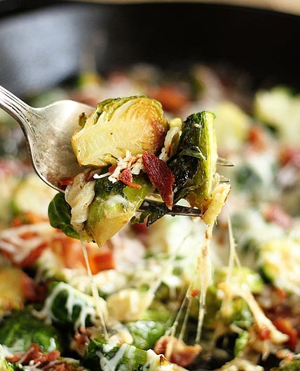 Cheesy Brussels Sprouts with Bacon