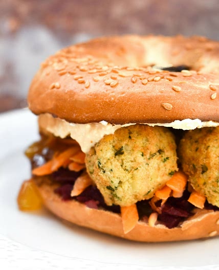 Falafel Beetroot Bagel Sandwich