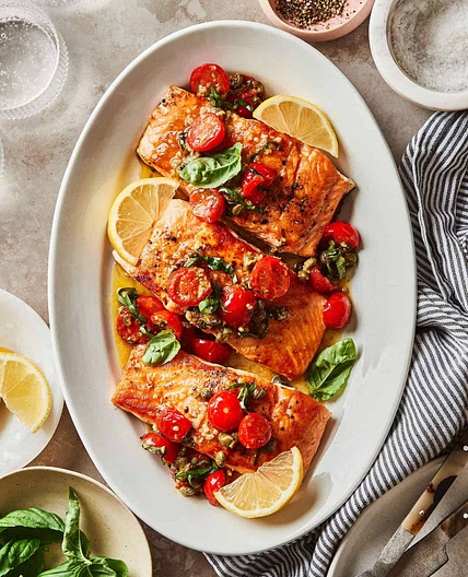 Quick & Easy Salmon with Tomato Lemon Sauce